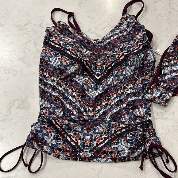 Athleta 36D/DD Marrakesh Side Scrunch Tankini Top + XL Bikini Wild Bloom NWT - Picture 3 of 16